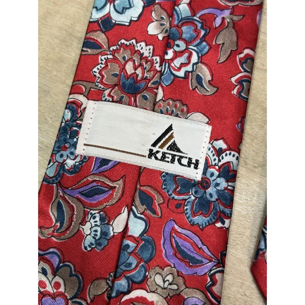 Ketch Tie Mens One Size Red Floral‎ Classic Pointed Necktie Pattern Formal